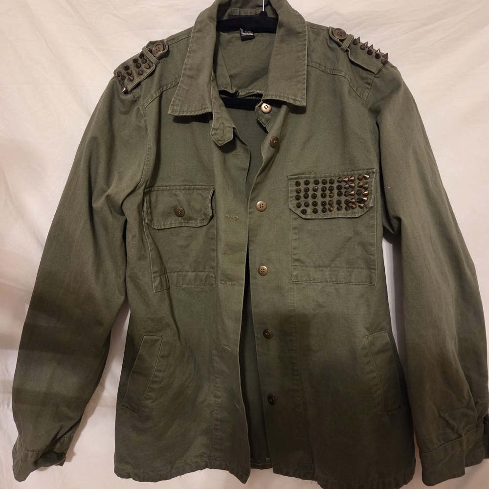 Studded Military Jacket L Punk Grunge Warlord Indie Festival Utility